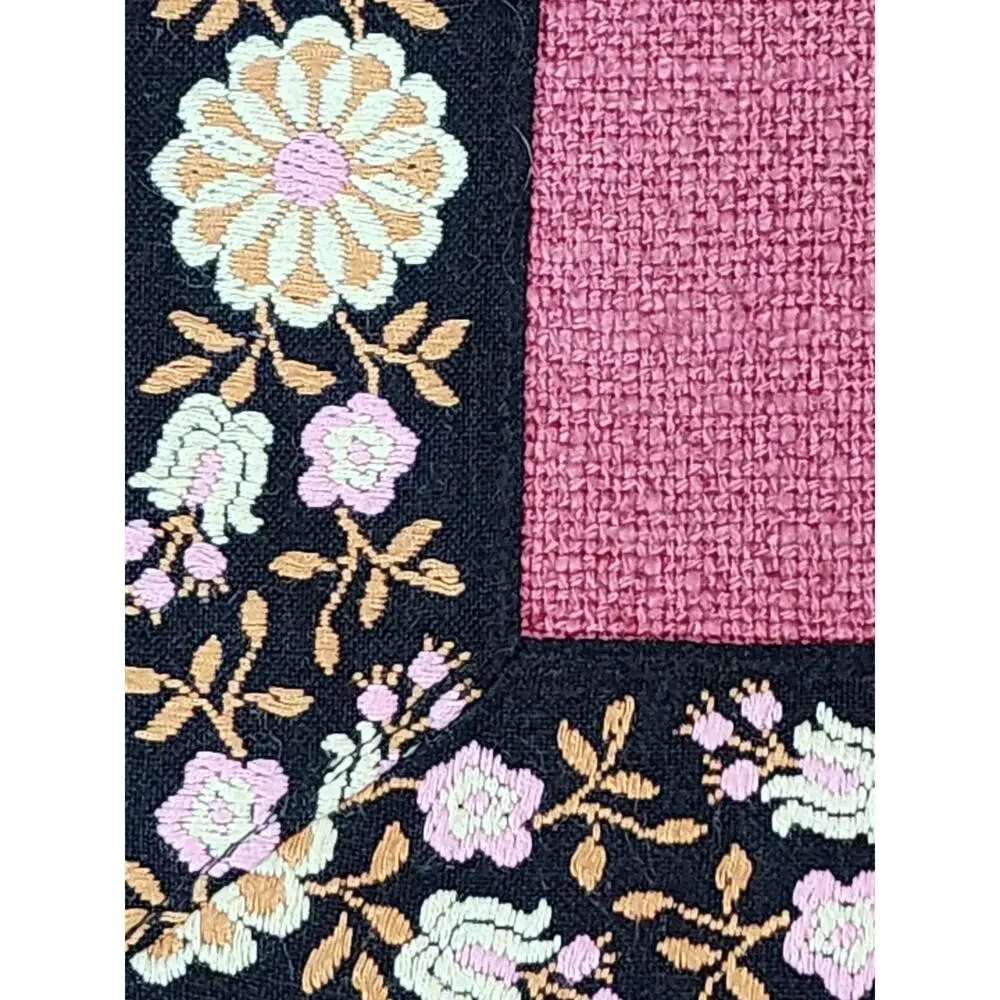 Floral Embroidered Border Textured Table Runner Red 16